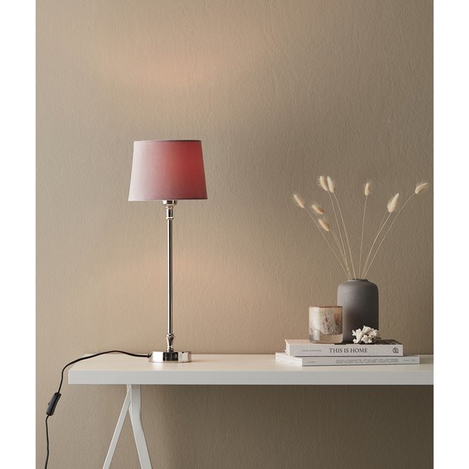 Lampa stołowa chrom z różowym abażurem Liam
